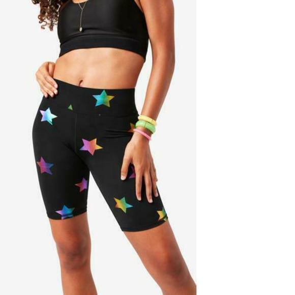 Terez Black Foil Printed Black Legging Rainbow LARGE Star NYC